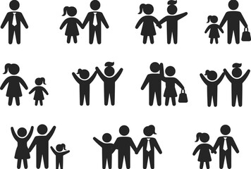 Family and People Icons Set with Different Poses Keywords: family, people, icon, set, collection, figures, silhouette, man