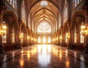 Obraz premium Grand cathedral interior, bathed in golden light