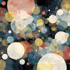 Abstract Circle Composition: Geometric Shapes in Blue, Yellow, and Red Hues with Textured Background