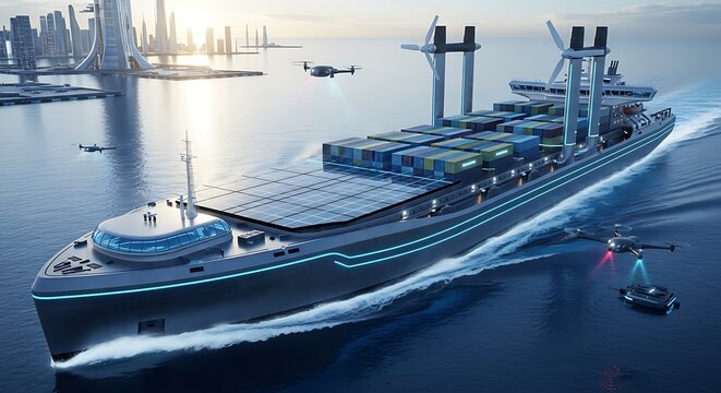 Futuristic Cargo Ship. - Powered by Adobe