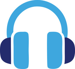 Iconic blue headphones symbol representing music audio listening and sound technology