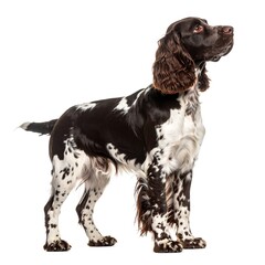 Side view of a dog, standing alert