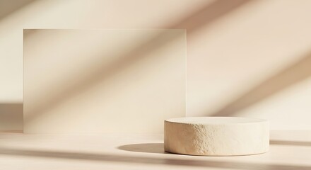 Minimalist beige podium with soft shadows and light patterns on a plain background display product