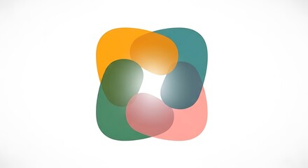 Abstract colorful overlapping shapes forming a loop on white background