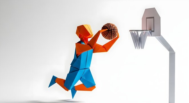 Origami Basketball Player Shooting Hoop.