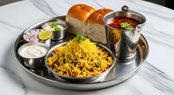 Misal Pav - A popular spicy Indian street food dish from Maharashtra.
