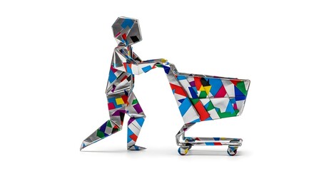 Obraz premium Global Shopping - Abstract Person with Cart.