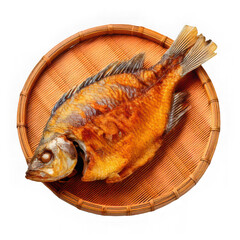 fresh fry fish peeled and roasted with husk isolated on white background