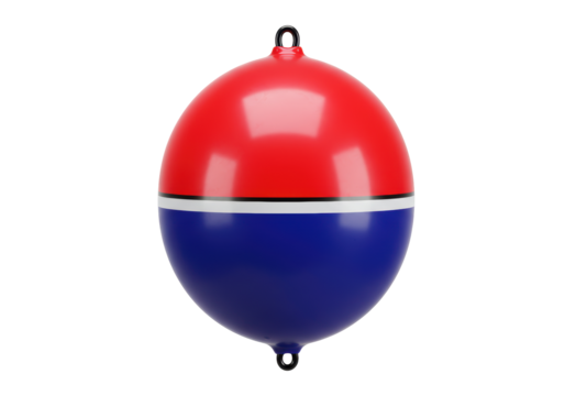 Isolated round buoy, red and blue nautical signal marker, coast guard floating safety device