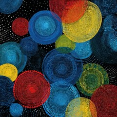 Abstract Colorful Dot Painting: Vibrant Circular Patterns on Black Background