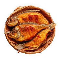 fresh fry fish peeled and roasted with husk isolated on white background