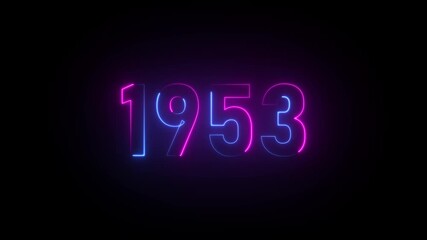 Neon 1953 text glowing in blue and pink against a black background year number