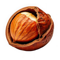 fresh open nut peeled and roasted with husk isolated on white background