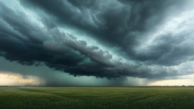 Dramatic storm clouds over a field