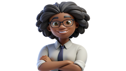 Confident african american businesswoman with arms crossed isolated on transparent background