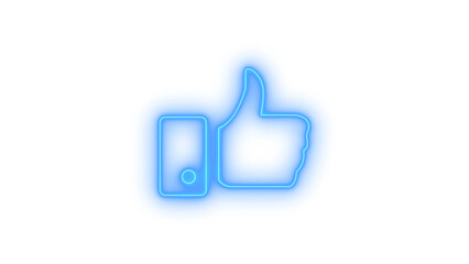 Obraz premium Colorful neon thumbs up gesture combined with a glowing smartphone outline, symbolizing digital approval, social media engagement, and modern mobile technology concepts.
