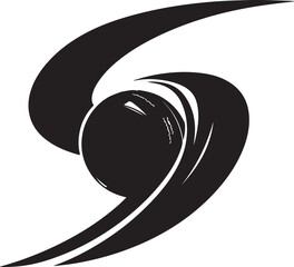 Abstract black graphic design of a swirling vortex or hurricane shape around a dark sphere vector