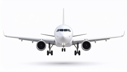 Realistic front view of a passenger aircraft isolated on a pristine white background