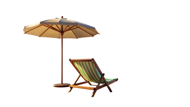Coastal Leisure Concept Beach Parasol and Seating – Isolated 3D Render