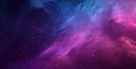 Naklejka premium Vibrant cosmic nebula with swirling clouds of purple, blue, and pink hues, illuminated by countless stars, creating an ethereal and otherworldly atmosphere in deep space