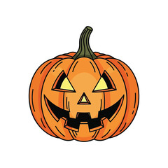 A cheerful and iconic illustration of a carved Halloween pumpkin, radiating festive spirit and the joy of the spooky season, perfect for holiday celebrations and decorations