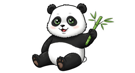 Cute panda holding bamboo isolated PNG with Transparent Background