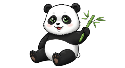 Cute panda holding bamboo isolated PNG with Transparent Background