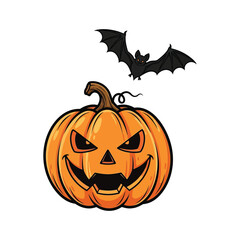 Spooky Halloween Pumpkin and Bat Festive Illustration for Autumn Holidays