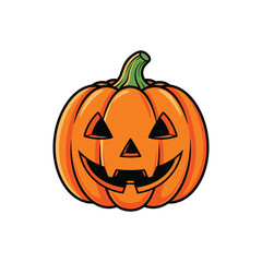 Spooky Halloween Pumpkin Illustration - A Carved Jack-o'-lantern with a Friendly Grin, Perfect for Festive Decorations and Holiday Greetings