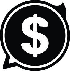 Bold black and white dollar sign icon symbol inside a circular speech bubble for finance and payment concepts