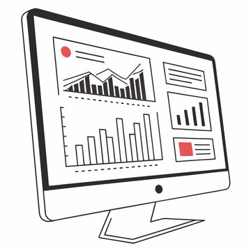 Computer screen displaying various data charts and graphs in a clean modern illustration style