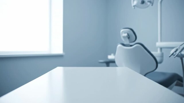 Empty Table in Modern Dental Clinic - A close-up shot of a clean, empty white table in a modern dental clinic.