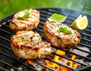 Grilled pork chops on a barbecue