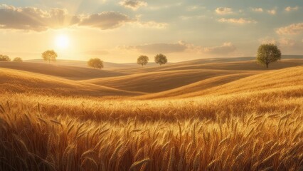 Fototapeta premium Golden field at sunset