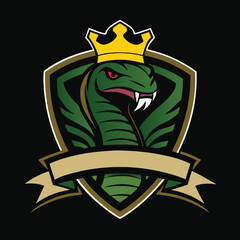 Majestic Cobra King Emblem with Protective Shield and Banner for Elite Teams