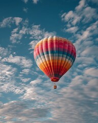 Naklejka premium Colorful Hot Air Balloon Floating Through the Sky at Sunrise