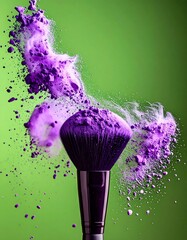Makeup brush explosion against vibrant green