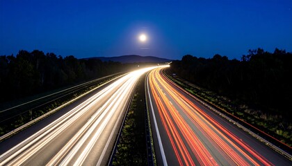 Highway at night under a bright moon