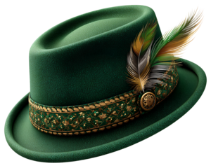 transparent background green german hat with feather isolated