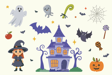 halloween cartoon characters set. Perfect for greeting card. Vector illustration