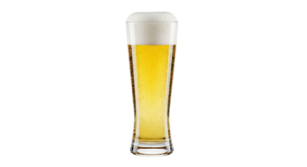 Isolated tall glass filled with beer and foam head in a bar or restaurant, refreshment
