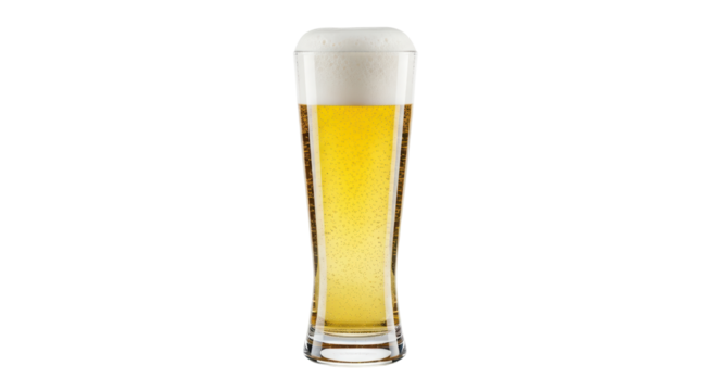 Isolated tall glass filled with beer and foam head in a bar or restaurant, refreshment