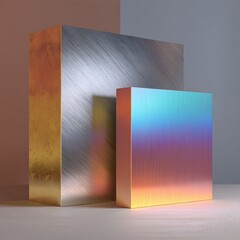 Abstract Metallic Cubes: Gold, Silver, and Iridescent Textures on Neutral Background