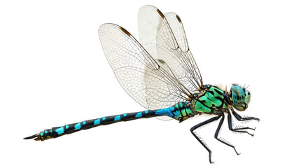 Isolated dragonfly with transparent wings, beautiful patterns and colors, detailed animal view