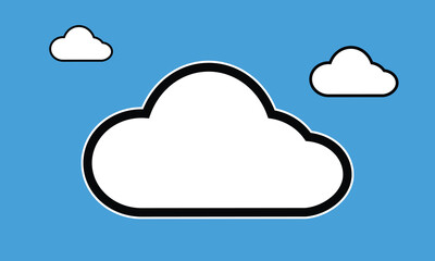 Abstract cartoon clouds float serenely in a bright blue sky