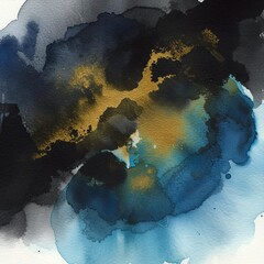 Elegant Blue and Gold Abstract Watercolor Paint Texture.
