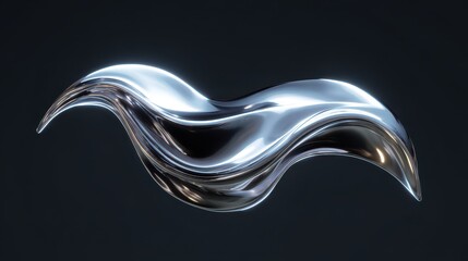 Abstract Metallic Liquid Flowing Form on Dark Background
