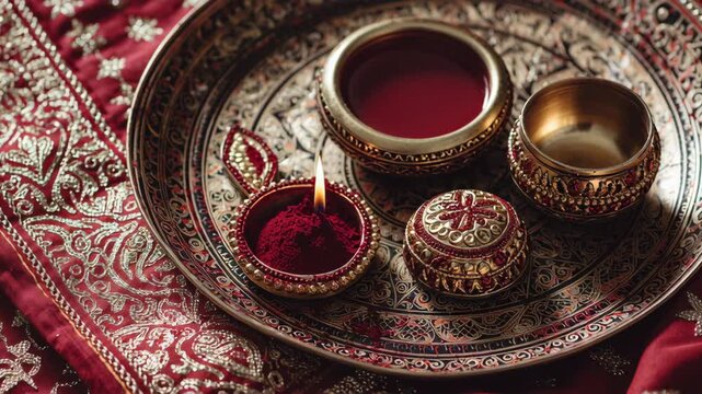 Traditional Karva Chauth Thali with Decorative Elements