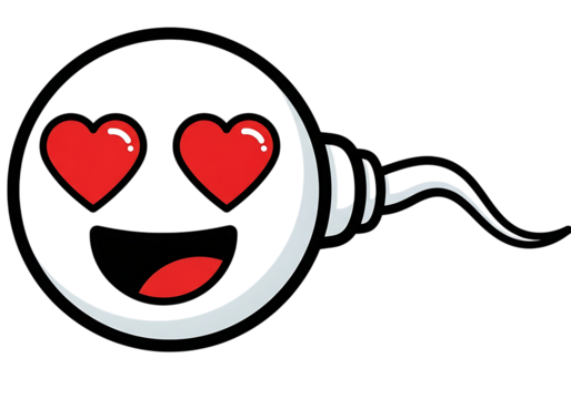 Love fertilization concept sperm cell with heart eyes and kiss lips symbolizing romance isolated on transparent background