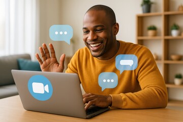 Virtual meeting engagement home office image bright environment close-up view online communication concept